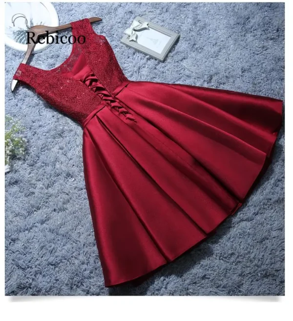 Red Homecoming Dresses: Satin Lace Wine Red Short Formal Party Dress - Image 2