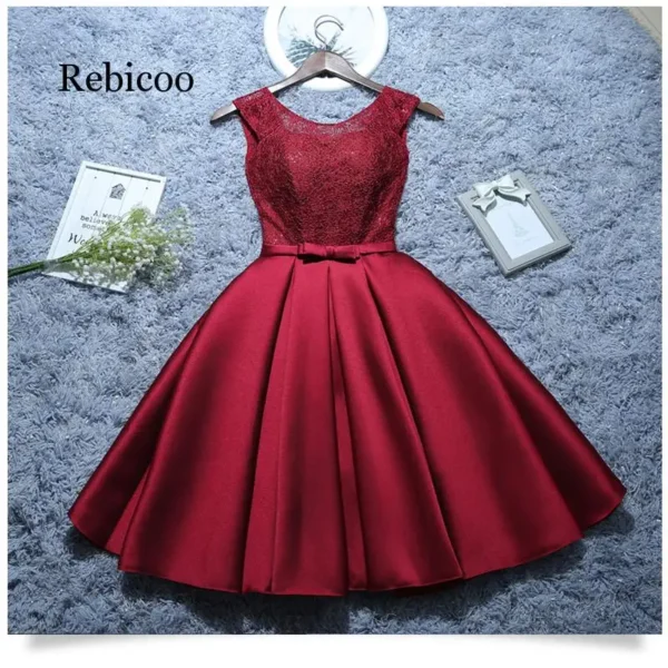 Red Homecoming Dresses: Satin Lace Wine Red Short Formal Party Dress