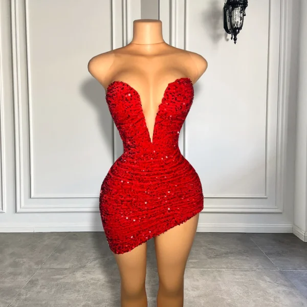 Red homecoming dresses: Cute velvet sequined short prom gowns for women