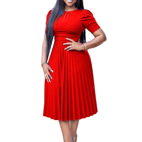 Elegant red homecoming dress, peplum pleats, slim fit, knee-length