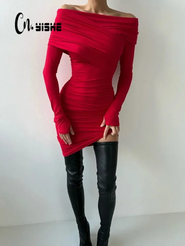 Red homecoming dresses, strapless, sexy bodycon, long sleeve sheath outfits