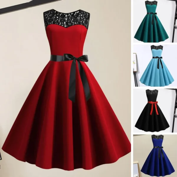 Red homecoming dresses with lace, swing design, vintage style