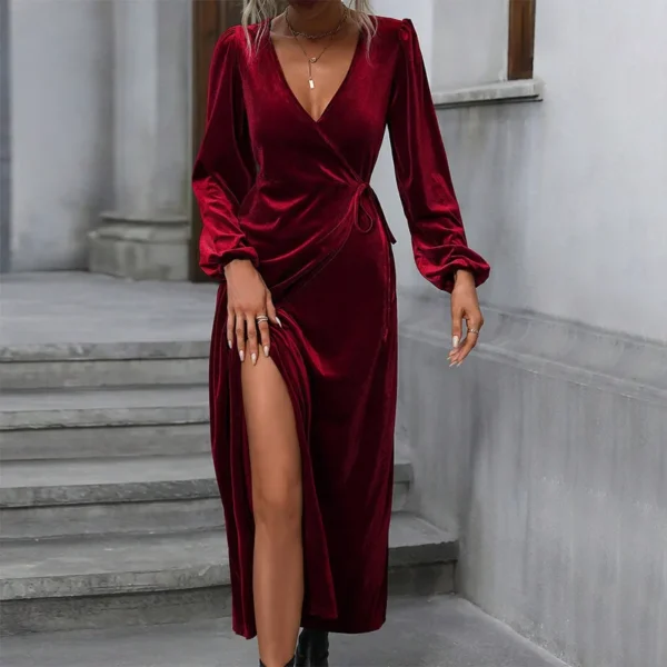 Red homecoming dresses with velvet pleated skirt and lantern sleeves