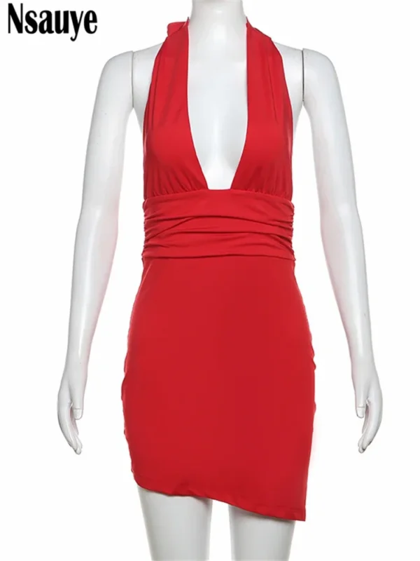 Red Homecoming Dresses: Elegant Backless Mini Wrap Halter Party Dress - Image 5