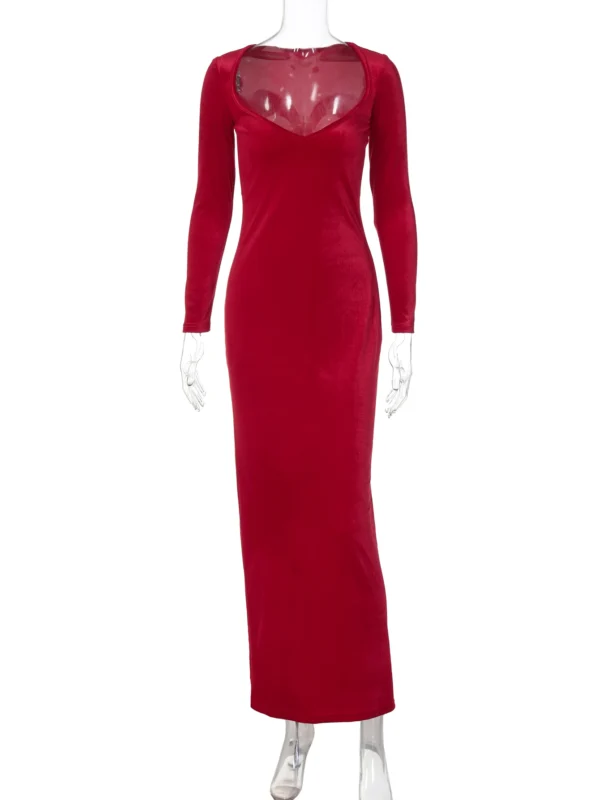 Red homecoming dresses: Velvet bodycon long sleeve evening dress wholesale - Image 6