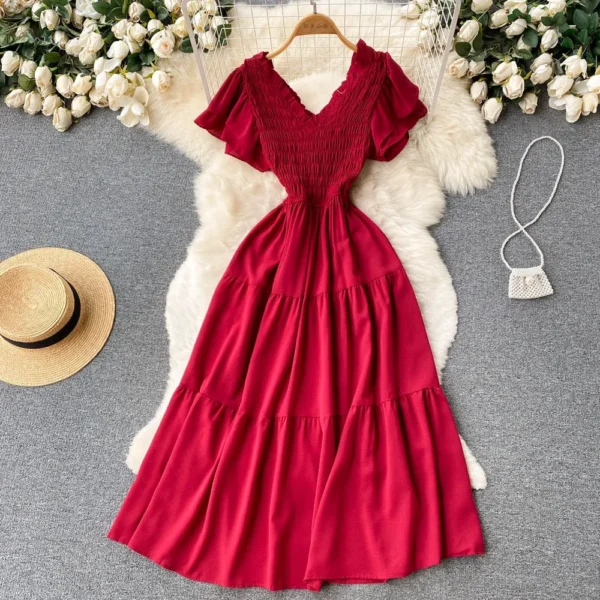 Elegant Red Homecoming Dresses: French V-neck, Flare Sleeve, A-line Swing