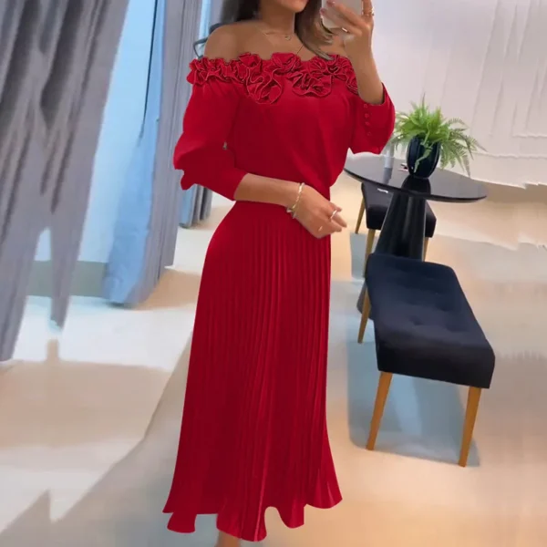 Red Homecoming Dresses: Elegant Off-Shoulder A-Line Pleated Party Dress - Image 5