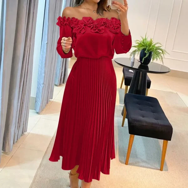 Red Homecoming Dresses: Elegant Off-Shoulder A-Line Pleated Party Dress - Image 3