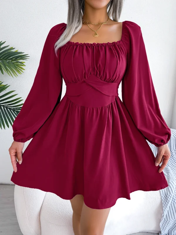 Red homecoming dresses: Women's autumn casual long sleeve fit and flare