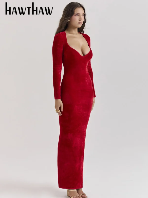 Red homecoming dresses: Velvet bodycon long sleeve evening dress wholesale - Image 3