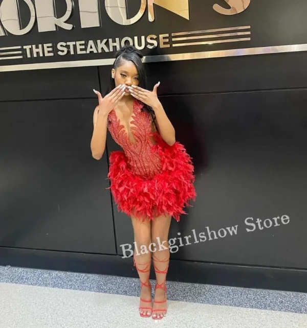 Red Homecoming Dress with Crystal Applique for Black Girls, Custom