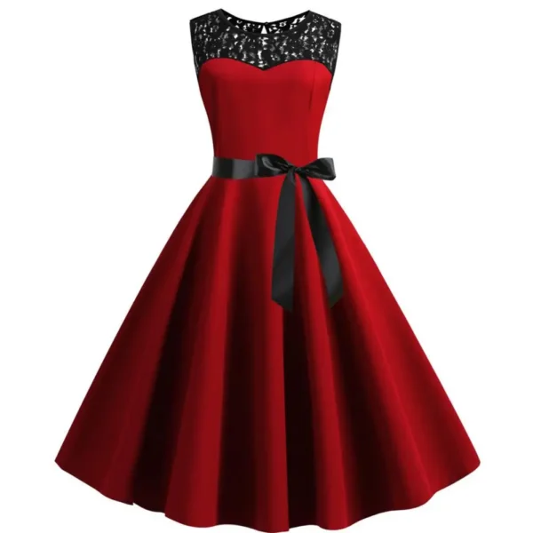 Red homecoming dresses with lace, swing design, vintage style - Image 5