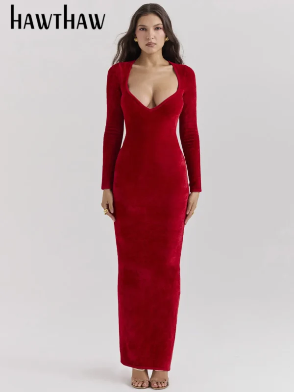 Red homecoming dresses: Velvet bodycon long sleeve evening dress wholesale