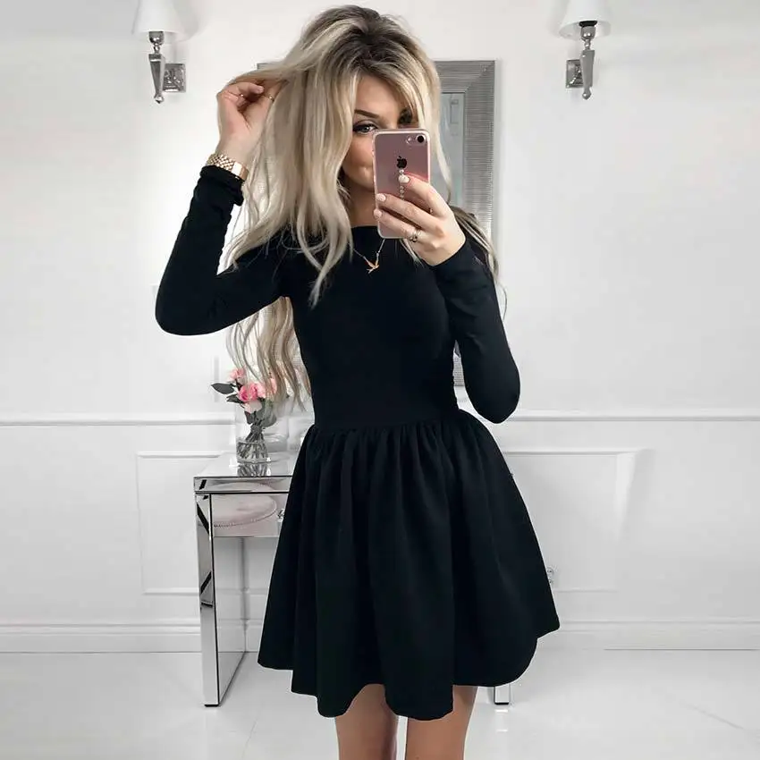 Casual Slim Suede Long Sleeve O-Neck Mini Dress For Women Stylish - Image 5