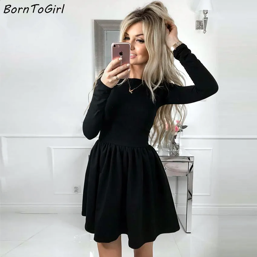 Casual Slim Suede Long Sleeve O-Neck Mini Dress For Women Stylish - Image 4