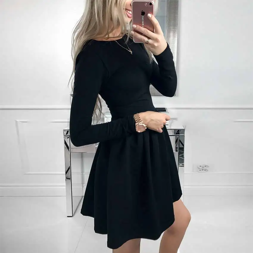 Casual Slim Suede Long Sleeve O-Neck Mini Dress For Women Stylish - Image 6