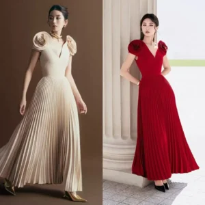 Luxury Red Tweed Bodycon Cloak Sleeve Floral Split Party Dress for Women