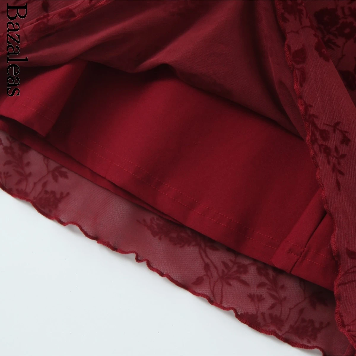 Sexy Wine Red Flocking Flower Slash Collar Bodycon Mini Dress Party - Image 6