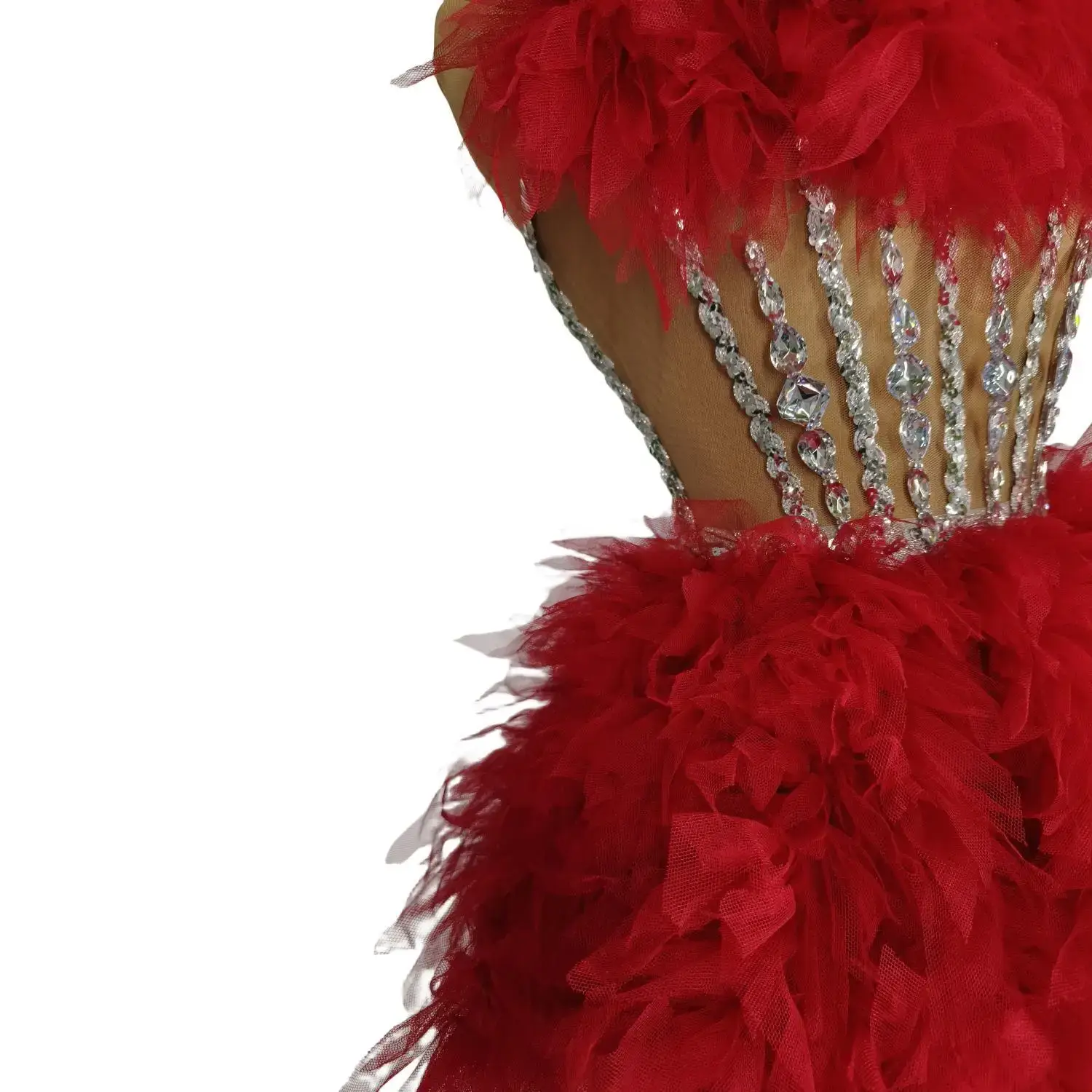 Red Sparkly Rhinestone Tube Dress Women Party Stage Wear - Image 3