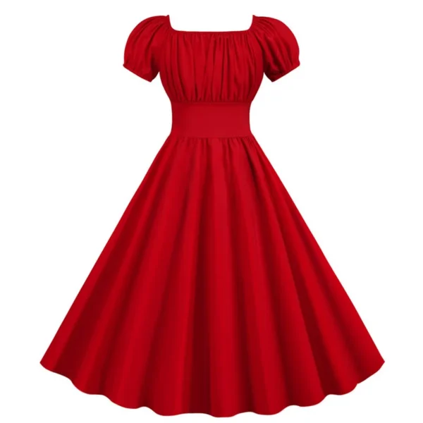 Red Homecoming Dresses: Black and Red Puff Sleeve Midi Sundress - Image 3