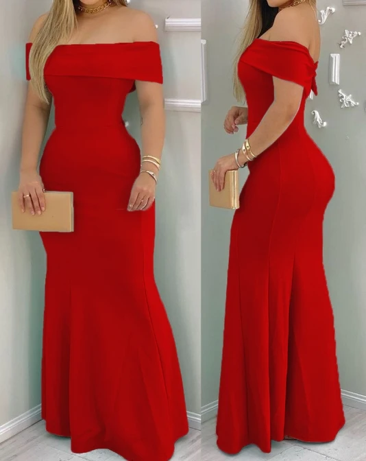Celebrity Style Red One-Shoulder High-Waisted Party Banquet Dress