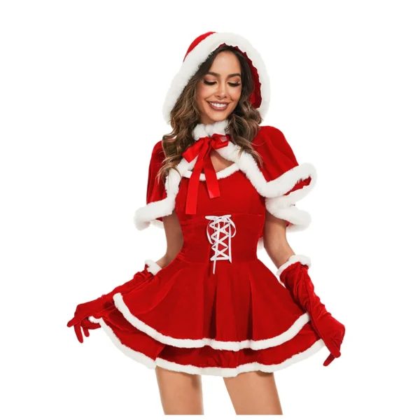 Red Homecoming Dresses: Velvet Christmas Cape Hooded Cloak 2-Piece Set