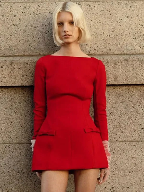 Red Homecoming Dresses: Sexy Long Sleeve High Waist Party Dress - Image 5