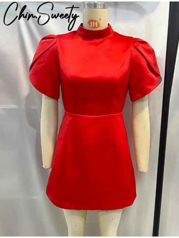 Elegant Red Homecoming Dresses: Puff Sleeve O-Neck Party Style - Image 6