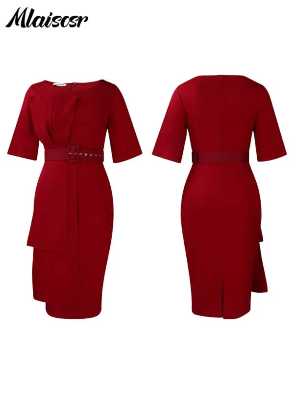 Elegant red homecoming dresses with belt, sheath, and short sleeves - Image 5