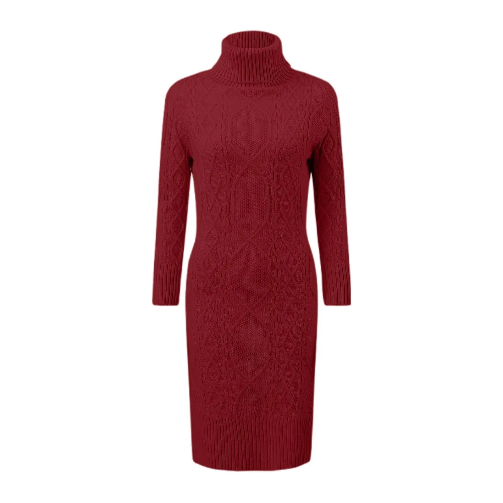 Women Winter Red Knitted Christmas Sweater Dress Slim Fit Pullover - Image 4