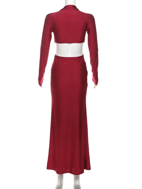 Red Homecoming Dresses: Autumn Winter Maxi Dress with Full Sleeves - Image 6