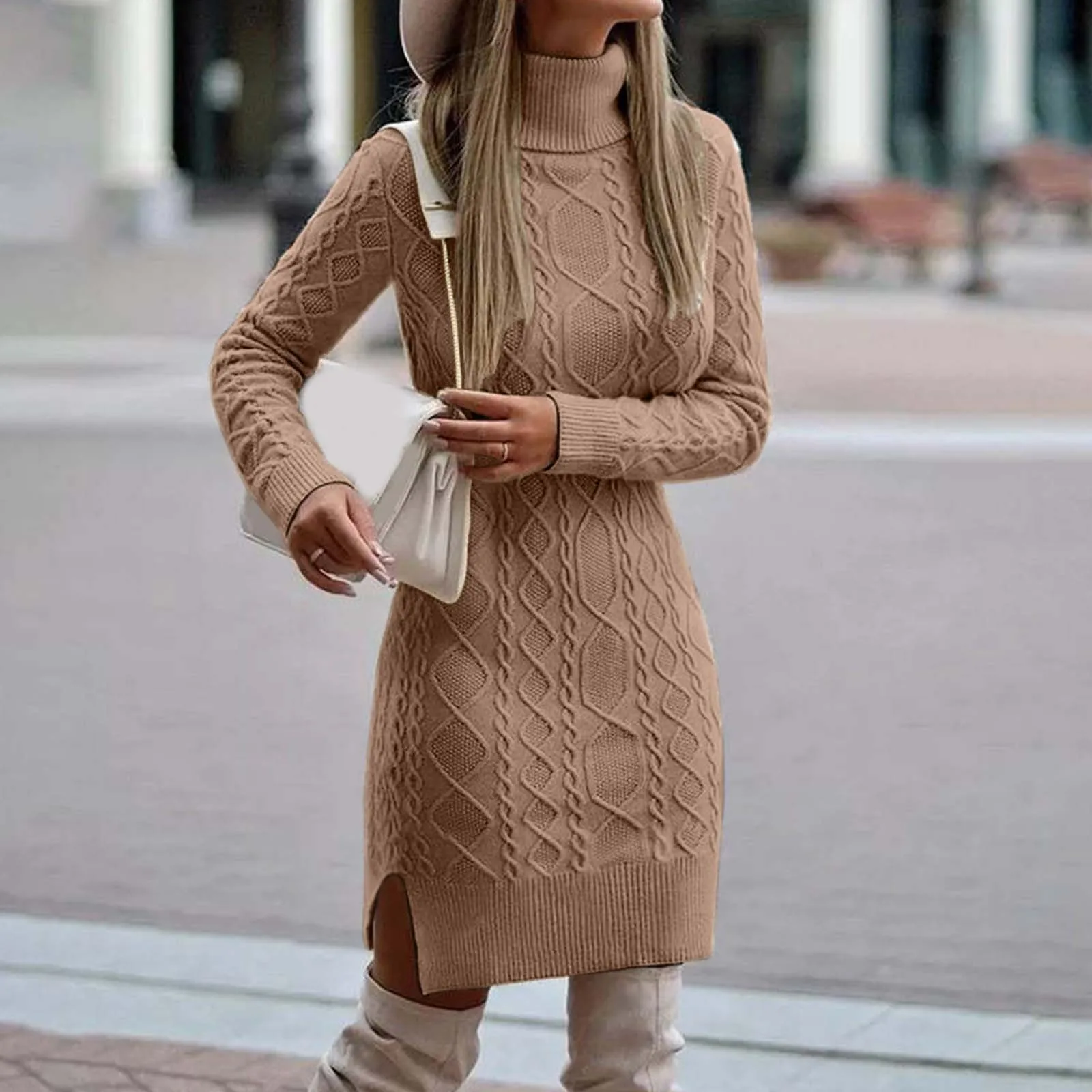 Women Winter Red Knitted Christmas Sweater Dress Slim Fit Pullover - Image 2