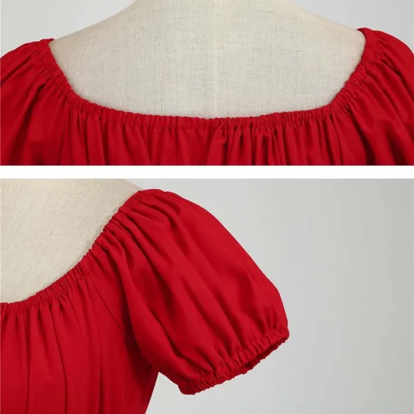 Red Homecoming Dresses: Black and Red Puff Sleeve Midi Sundress - Image 5