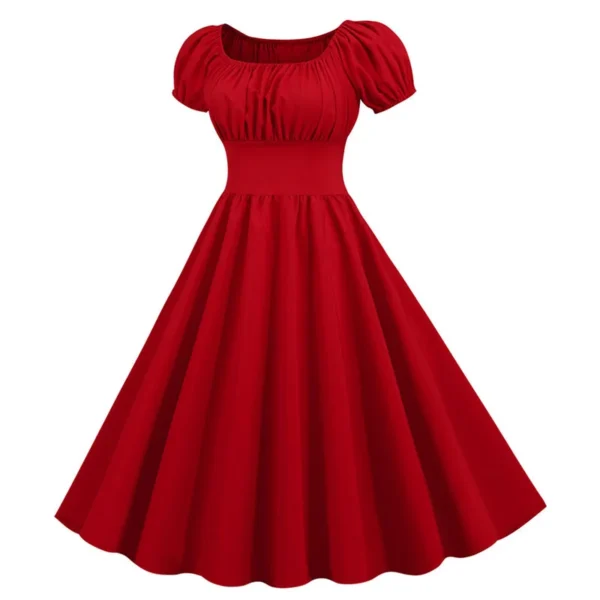 Red Homecoming Dresses: Black and Red Puff Sleeve Midi Sundress - Image 2