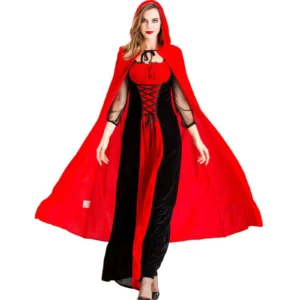 Halloween Retro Cosplay Dress Women Mesh Sleeve Corset Cloak Outfit