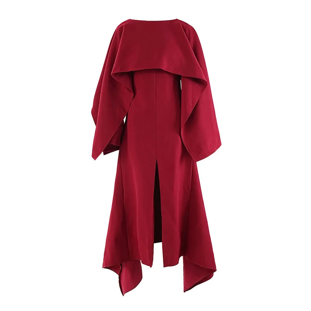 Elegant Red Long Sleeve Dress For Women Autumn Shoulder Wrap - Image 5