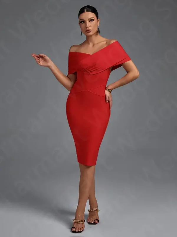 Red Homecoming Dresses Off Shoulder Short Sleeves Cocktail Gown 2024 - Image 3