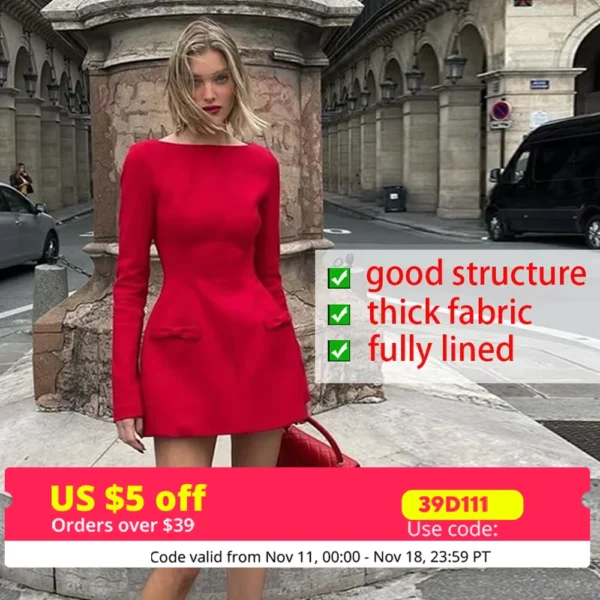 Red homecoming dresses: Sexy, elegant, long sleeve, A-line party dress - Image 4