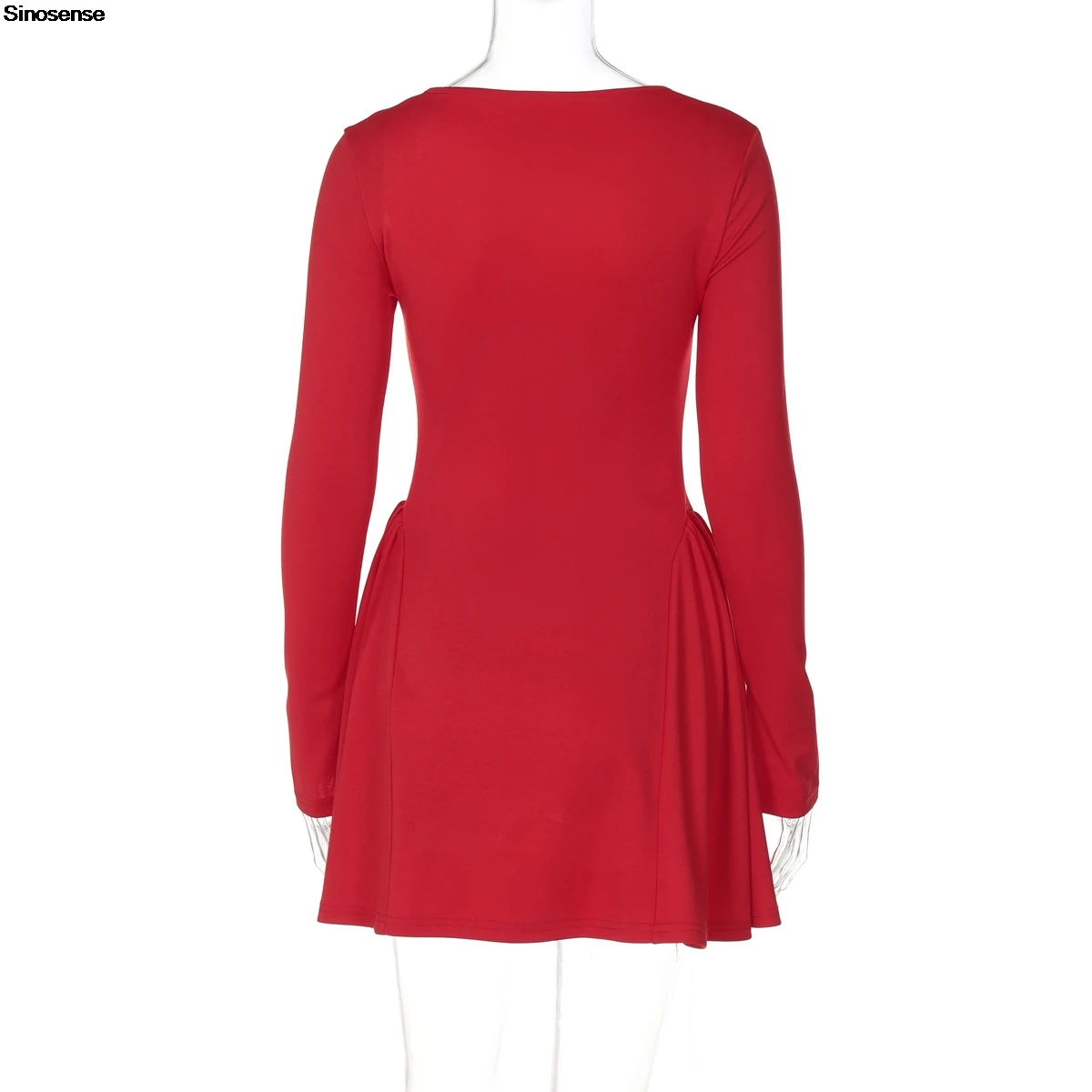 Red Homecoming Dresses Elegant Long Sleeve Ruched A-Line Party Gown - Image 5