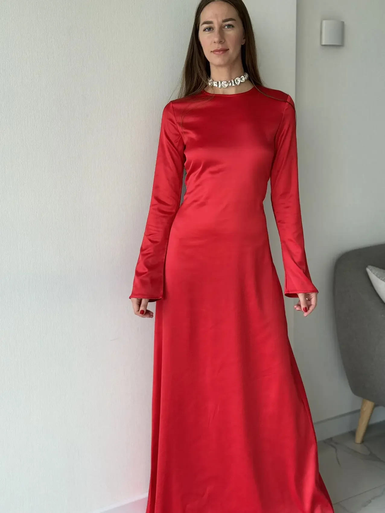 Red Homecoming Dresses Long Satin Maxi Formal Lace Up Dress Elegant - Image 5