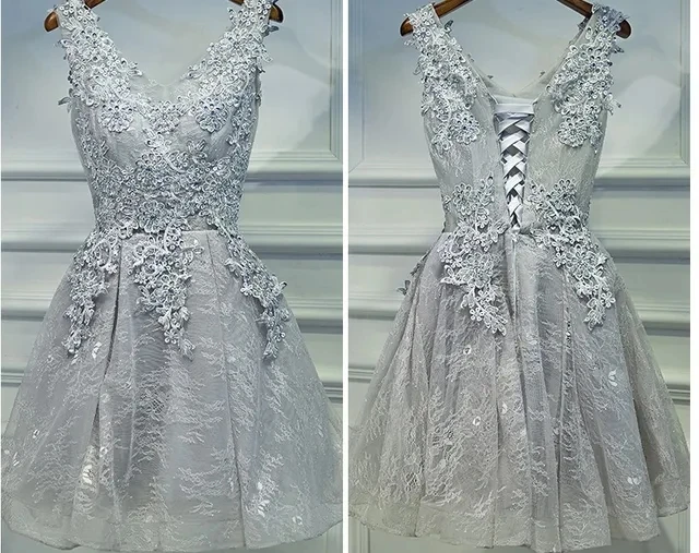 Red V-Neck Short Homecoming Dress Lace Beading Graduation Prom Party - Image 2