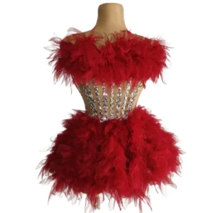 Red Sparkly Rhinestone Tube Dress Women Party Stage Wear