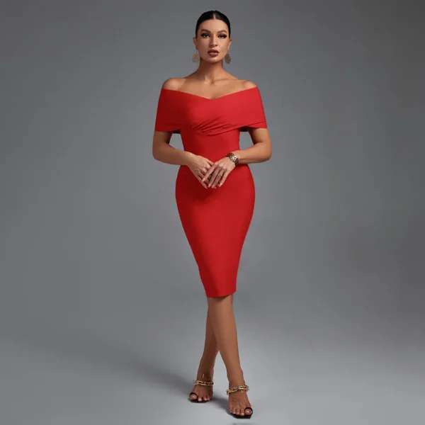 Red Homecoming Dresses Off Shoulder Short Sleeves Cocktail Gown 2024 - Image 2