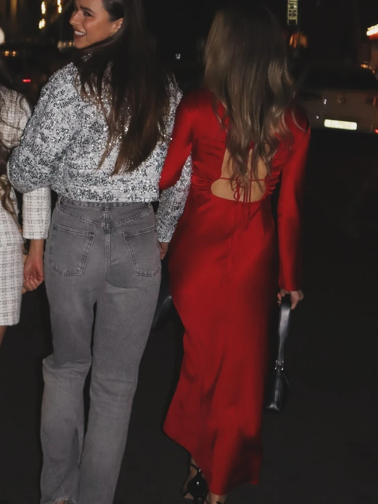 Red Homecoming Dresses Long Satin Maxi Formal Lace Up Dress Elegant - Image 4