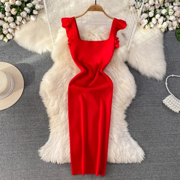 Red Homecoming Dresses: Elegant Strapless Knitted Sheath Bodycon Wrap