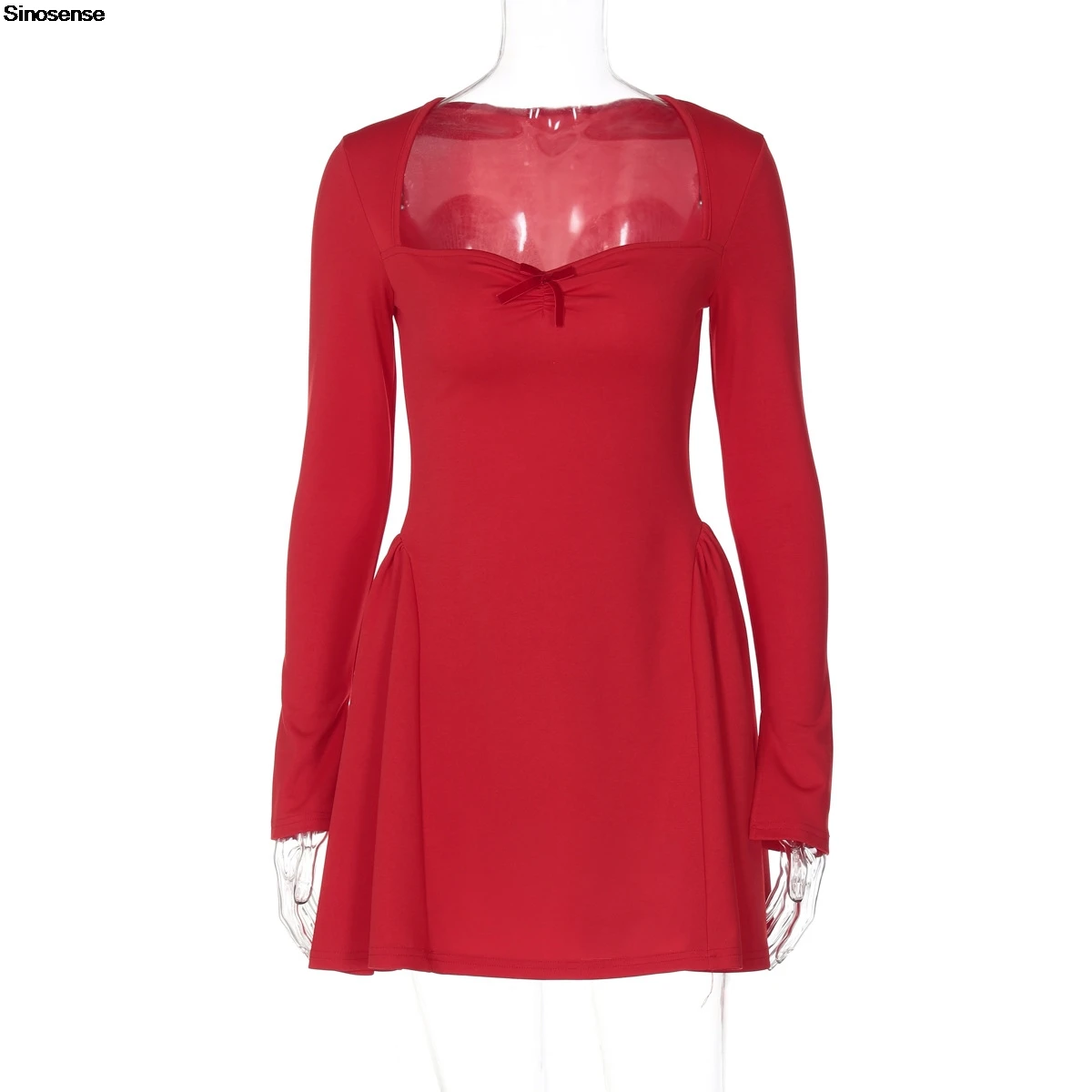 Red Homecoming Dresses Elegant Long Sleeve Ruched A-Line Party Gown - Image 4