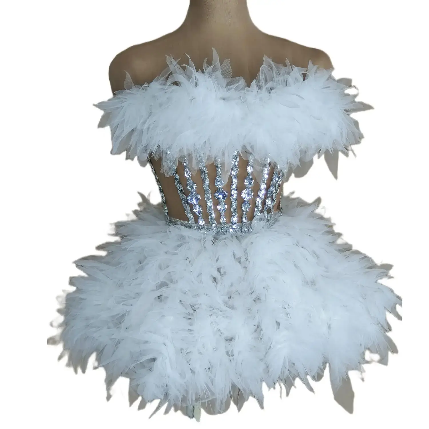 Red Sparkly Rhinestone Tube Dress Women Party Stage Wear - Image 6