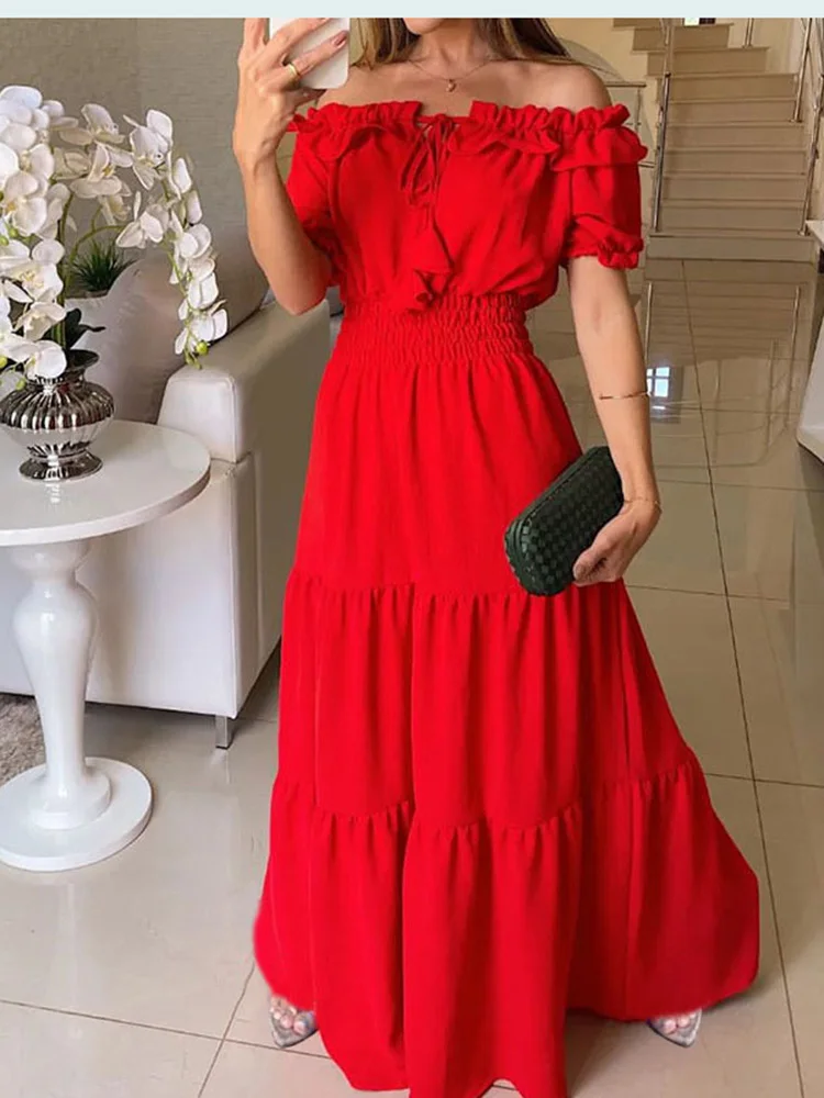 Red Homecoming Dresses Boho Short Sleeve Casual Beach Party Dress