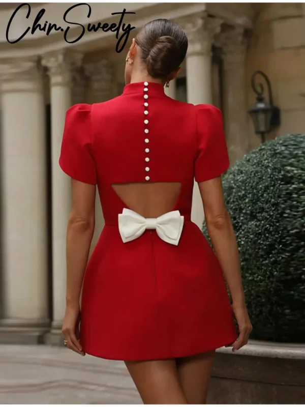 Elegant Red Homecoming Dresses: Puff Sleeve O-Neck Party Style - Image 3