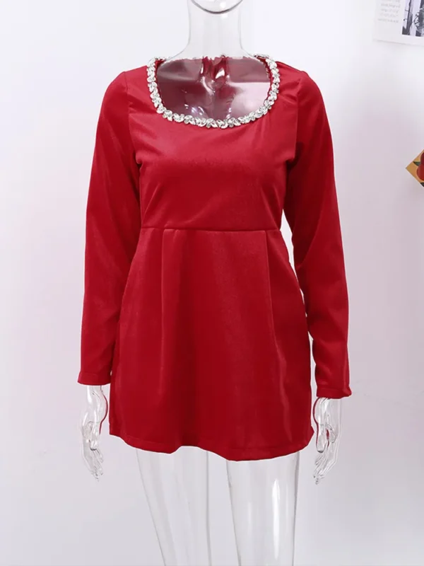 Elegant Red Velvet Slim-Fit Long Sleeve Mini Red Homecoming Dresses - Image 6